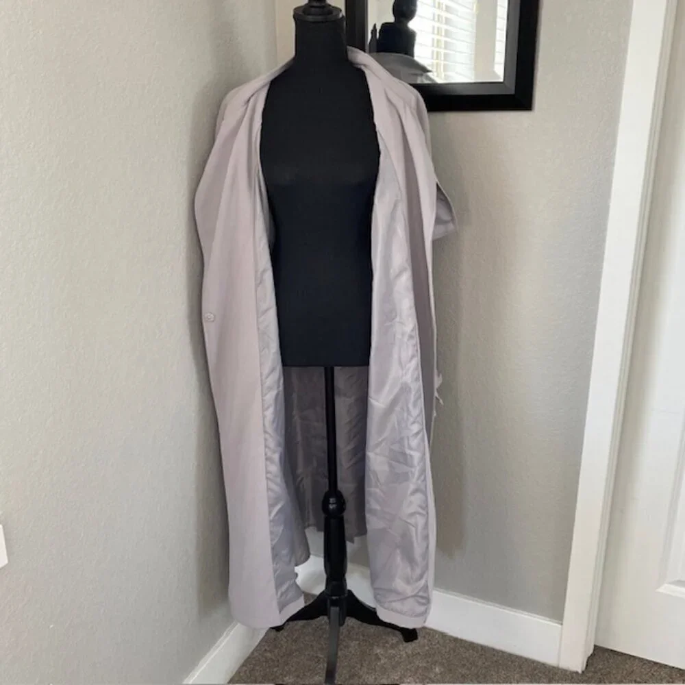 RACHEL ROY Luxe Crepe Trench Long Coat Gray Mist XL NWT